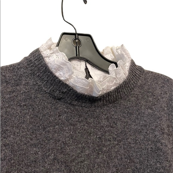 Sandro Ancolie Victorian Ruffle Eyelet Collar Long Sleeve Wool Sweater Dress - Picture 5 of 7